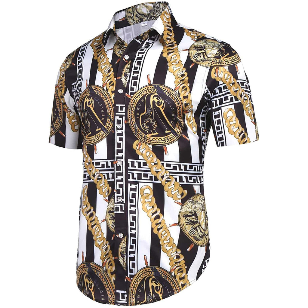 Luxury Men's silk Dress Shirt Printed Short Sleeve Silk Shirts
