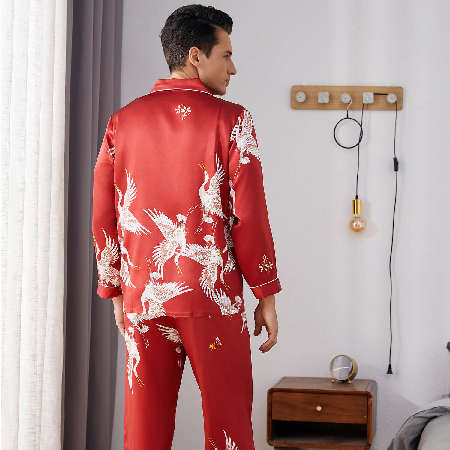 Long Printed Silk Matching Pajamas Silk Pajamas Sets for Couple