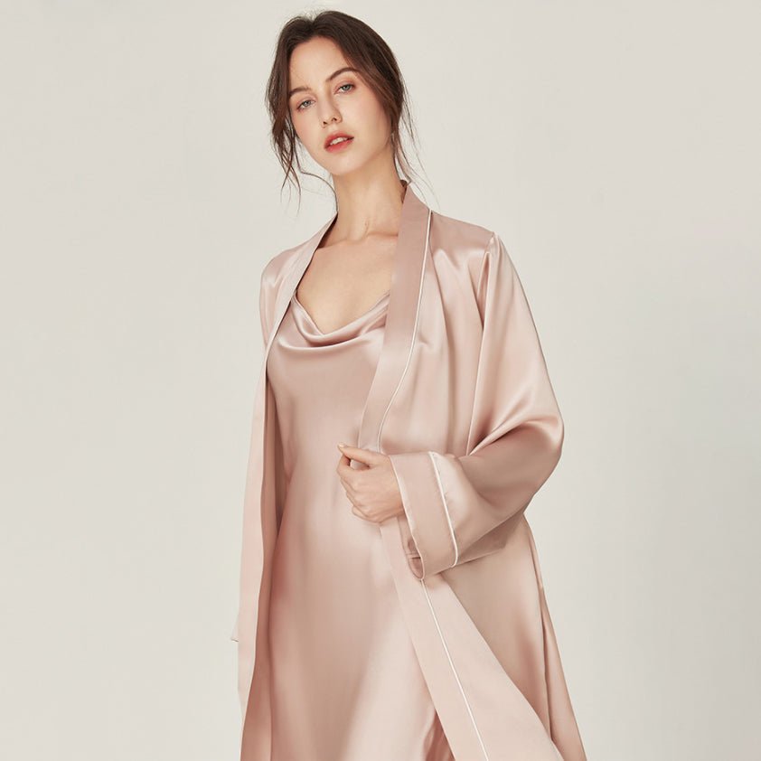 Luxury Silk Nightgown And Robe Set For Women Classic Long Sleeves Silk Nightgown & Robe