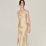 Sexy Ladies Silk Split Hem Nightgown 100% Mulberry Silk Slips Sleepwear Swing Collar Silk Dress - slipintosoft