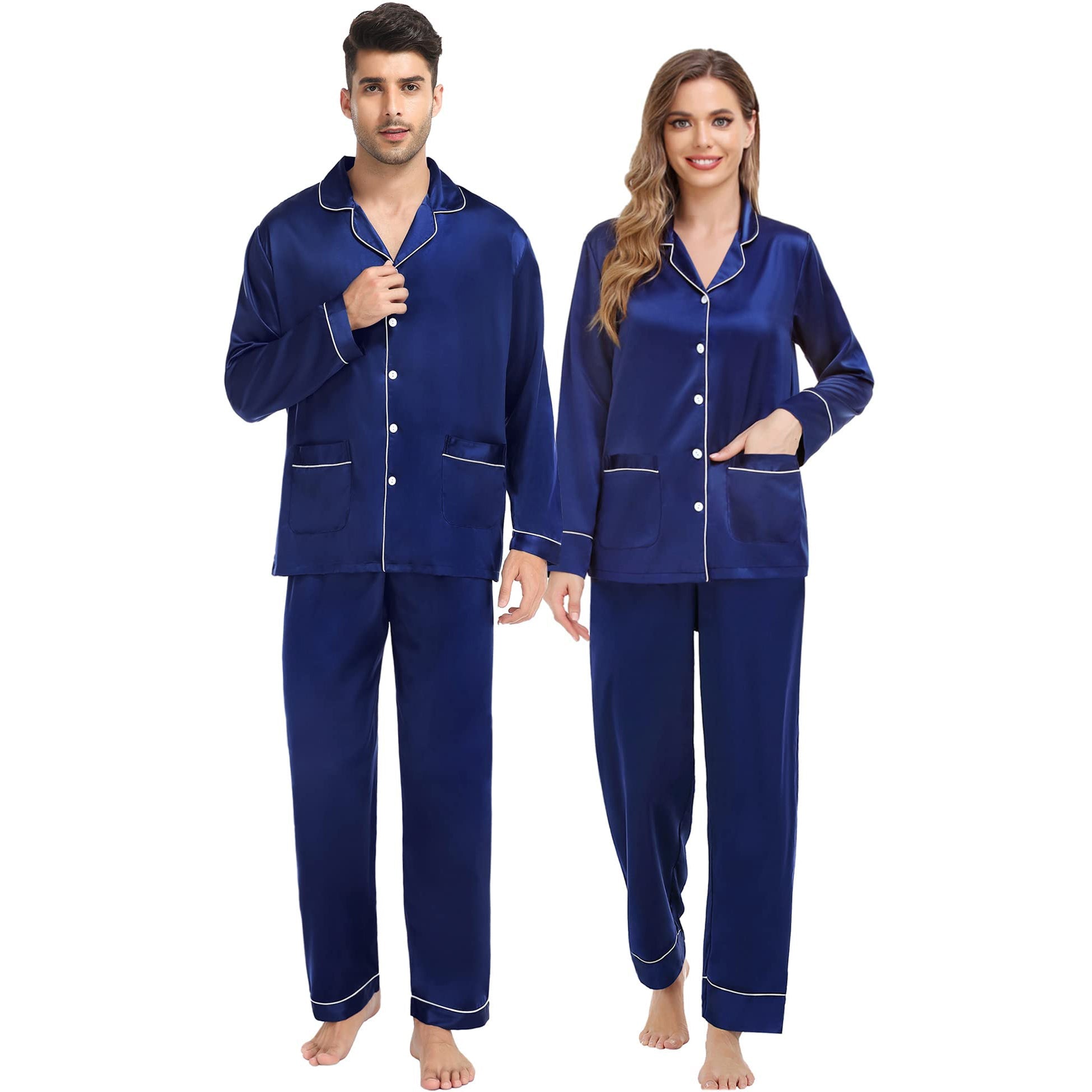 Silk Couple Pajamas Sets Luxurious Silk Matching Pajamas Home Wear for Men and Women - slipintosoft