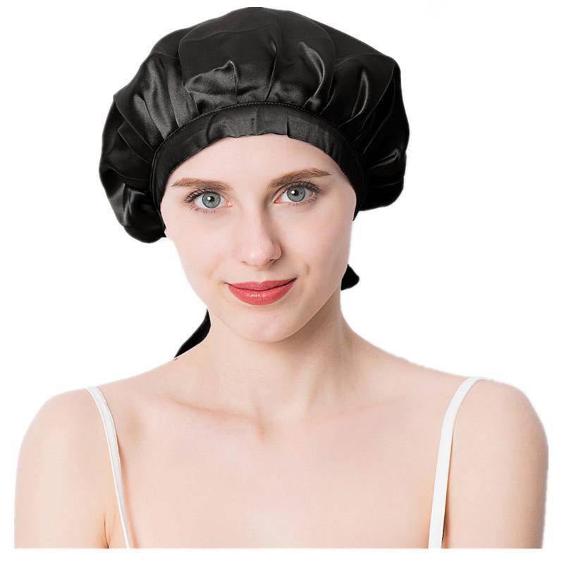 Silk Sleep Cap for Women Traceless Half Black Elastic 100 Real Mulberry Silk Flat Cap Sleeping for Hair - slipintosoft