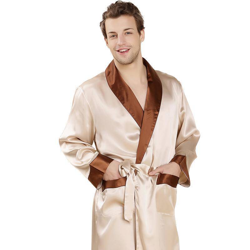 Men's Short Silk Robe Set Two Pieces Silk bathrobe Silk Kimono Robe Set  with Shorts