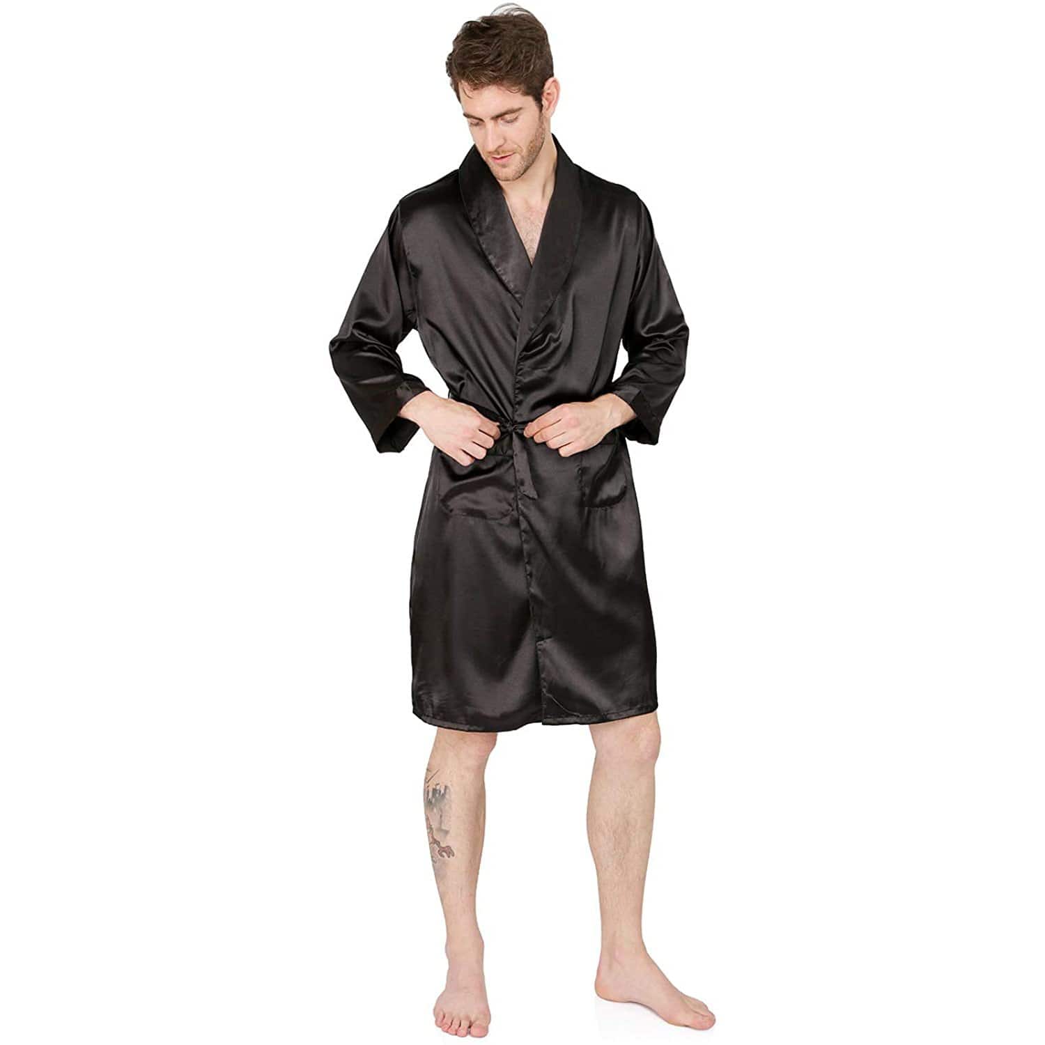 Men's Silk Kimono Robe Summer Long Sleeve Silk bathrobe -  slipintosoft