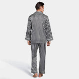Mens Striped Long Silk Pajama Set Black And White Stripe Silk Pajamas