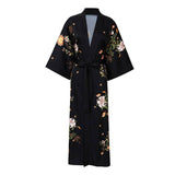 Long Silk Kimono black silk robe Blossom Prints silk robes for women floral silk robe silk gown