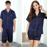 Short Silk Couple Pajamas Sets Silk Matching Pajamas for Women and Men -  slipintosoft