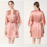Short Silk Nightgown and Robe Set SIlk Nightgown sets with Lace -  slipintosoft