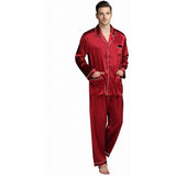 Men's Silk Long Pajamas Set with Pockets Silk Long Button-Down Pajamas Set
