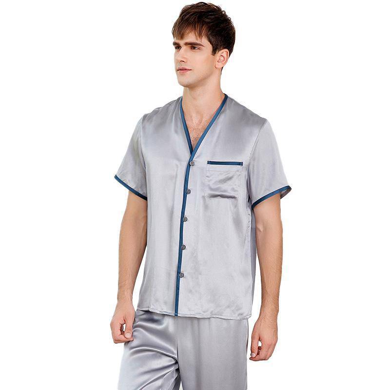 Mens Silk Pajamas short sleeve Silk Pajamas Set luxury Men's Sleepwear -  slipintosoft
