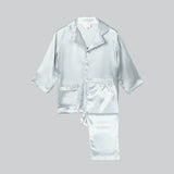 19 Momme Kid's Silk Pajamas Set Girls' Cute Long Sleeves Nighties with White Trimming -  slipintosoft
