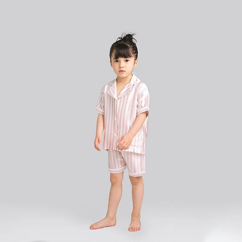 19 Momme Boys and Girls Silk Pajamas Shorts Set Kids Classic Striped Silk Lounge Wear -  slipintosoft