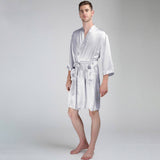 Short Men's Silk Robe Luxury Pure Silk Kimono Robe with Pockets Big and Tall Size -  slipintosoft