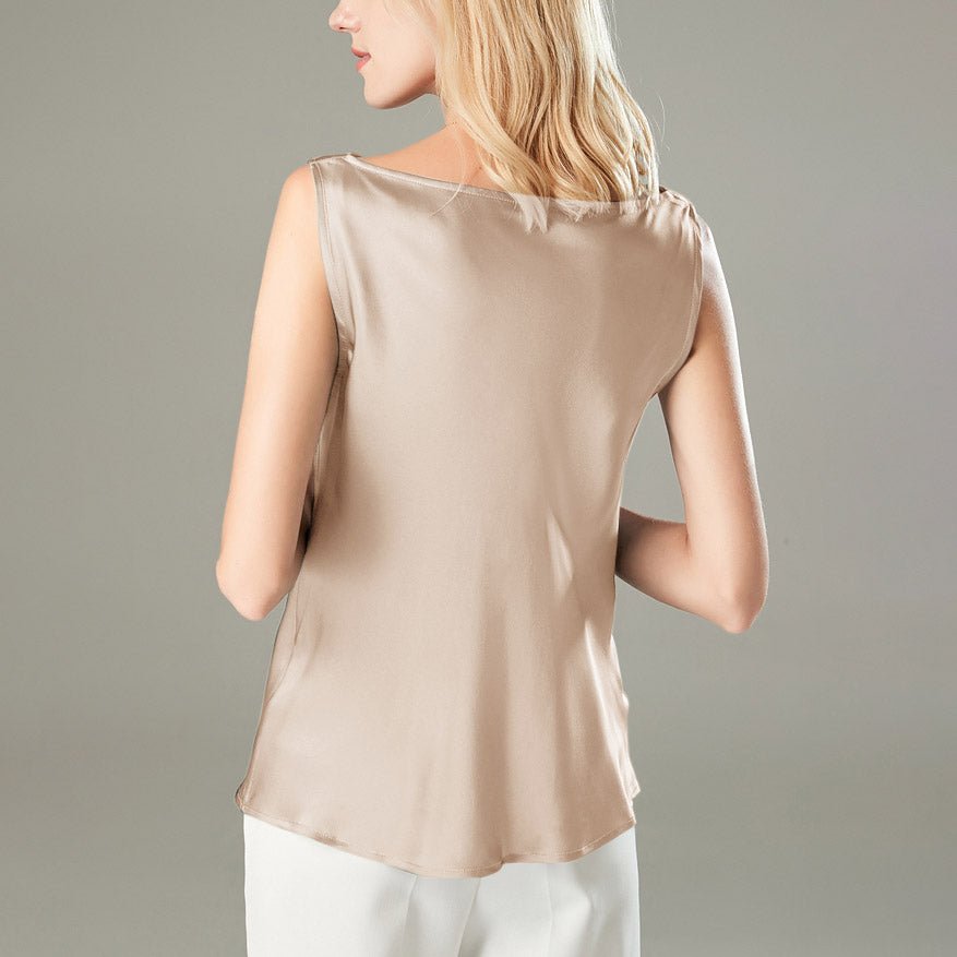 Versatile Ladies Silk Sleeveless Blouse 100% Mulberry Silk Cowl Collar Tops - slipintosoft