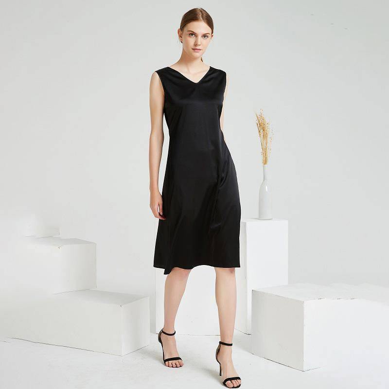Women Black Silk Dresses 100% Pure Sleeveless Mulberry Silk Dress - slipintosoft