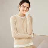 Women's 100% Cashmere Colorblock Knitted Jacquard Crewneck Sweater