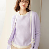 Women's Cable-Knit 100% Cashmere Long Sleeves Colorblock Cardigan - slipintosoft
