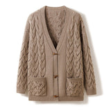 Women's Cashmere Cardigans with Pockets Horn Button Sweater Cardigan - slipintosoft