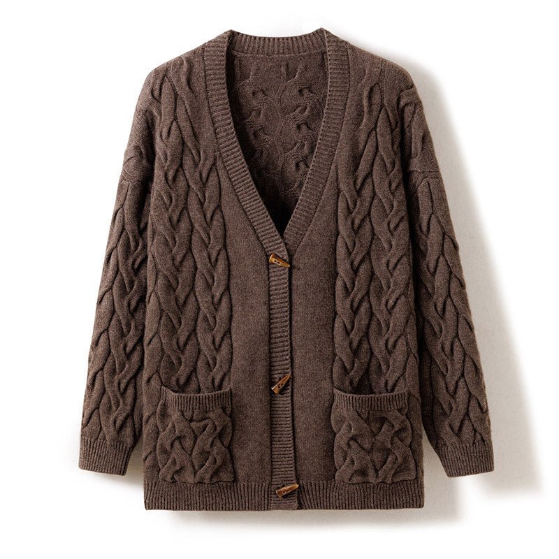 Women's Cashmere Cardigans with Pockets Horn Button Sweater Cardigan - slipintosoft