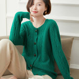 Women's Crewneck Cashmere Cardigans Cable-Knit Cashmere Sweater - slipintosoft