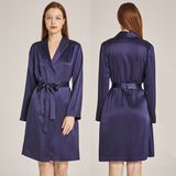 Womens Elegant Mid Length Silk Robe Mulberry Silk Long Sleeves Bathrobe Sleepwear - slipintosoft