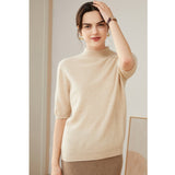 Women's Half-Sleeve Superfine 100% Cashmere Half Turtleneck Sweater - slipintosoft