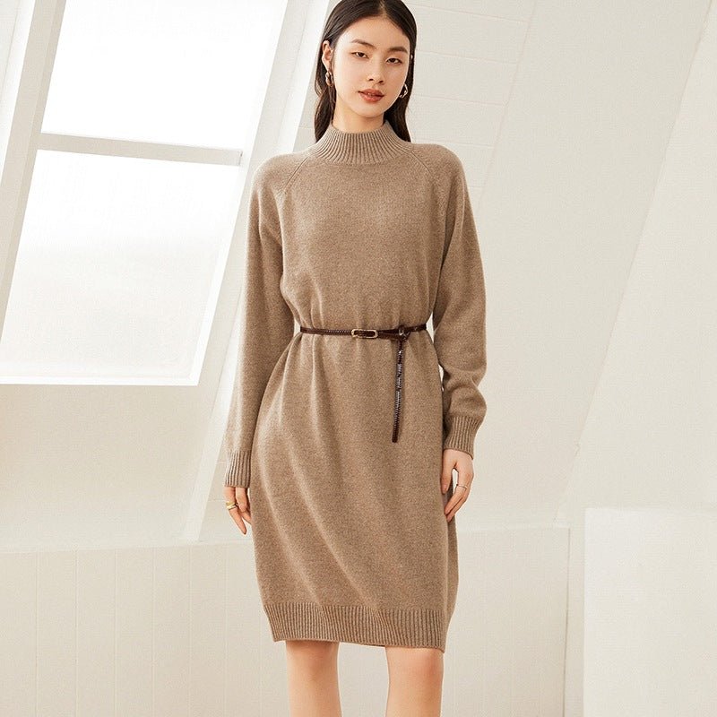 Women's Half Turtleneck Cashmere Dresses Long Cashmere Sweater Dress - slipintosoft