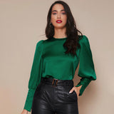 Women's Lantern Sleeve Silk Top Luxury  22mm Mulberry Long Sleeves Silk Shirt