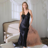 Women's Long Silk Nightgown Luxurious Silk Lace Long Gown Ladies silk Nightshirt - slipintosoft