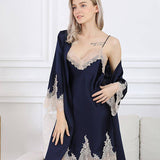 Women's Mulberry Silk Nightgown Robe Set with Lace Silk Robe Set