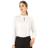 Women's Office Silk Shirt Keyhole Elegant Stand Collar Long Sleeve Silk Blouses