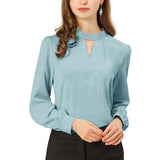 Women's Office Silk Shirt Keyhole Elegant Stand Collar Long Sleeve Silk Blouses - slipintosoft