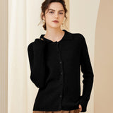 Women's Polo Neck Button Front Cashmere Cardigan Long Sleeve Cashmere Tops - slipintosoft