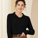 Women's Polo Neck Button Front Cashmere Cardigan Long Sleeve Cashmere Tops - slipintosoft
