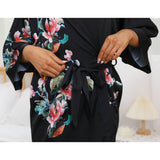 Women's Short Silk Kimono Robe with Belt White Hand Painted Cherry Blossom Bath Robes All Sizes - slipintosoft