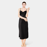 Women's Silk Nightgown Sexy V Neck With Bowknot Silk Night Dress Full Long Silk Gown - slipintosoft