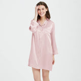 Womens Silk Sleep Shirt Silk Long Sleeve Nightshirt Button Down Silk Pajama Top Dress - slipintosoft