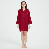Womens Silk Sleep Shirt Silk Long Sleeve Nightshirt Button Down Silk Pajama Top Dress - slipintosoft