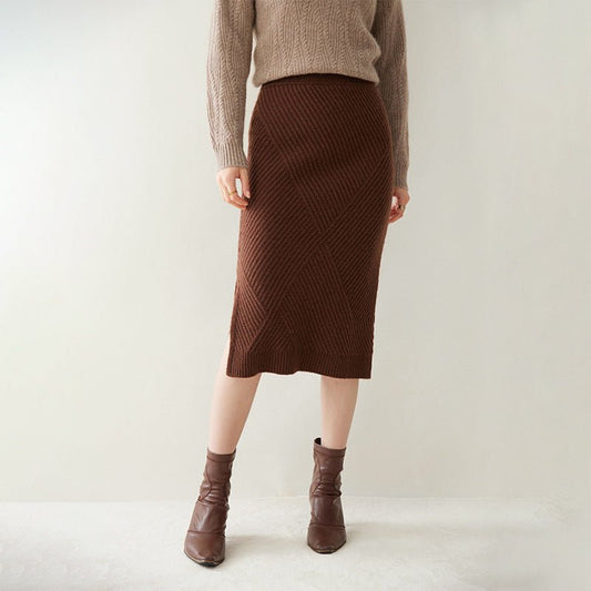 Women's Split Cashmere Skirt Solid Cashmere Sheath Dresses Multi-Colors - slipintosoft