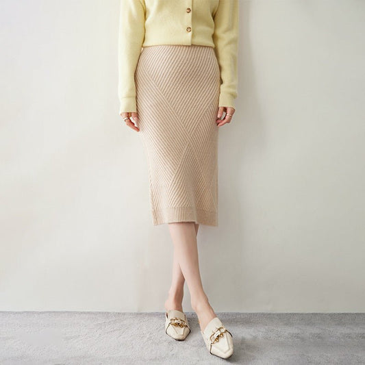 Women's Split Cashmere Skirt Solid Cashmere Sheath Dresses Multi-Colors - slipintosoft