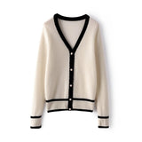 Women's V Neck White and Black Cashmere Cardigans Button-down Outwear - slipintosoft